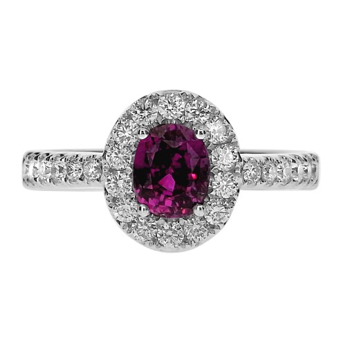 18W 1x Pink Sapp Oval 1.06ct with 26x RBC 0.58ct Surround & Shoulders Ring