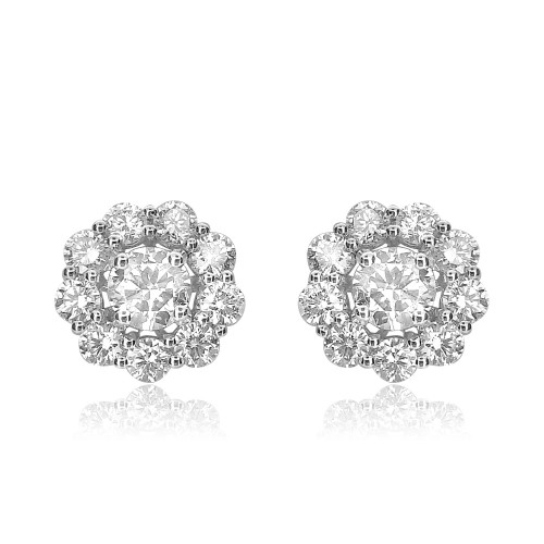 18W 2x RBC Dia 0.81ct w/ 20x RBC Dia 2.04ct 4 Claw Centre w/ Shared Claw Floral Cluster Studs