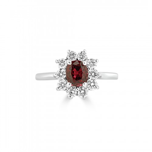 18W 1x Spinel Oval 0.74ct w/ 10x RBC Dia 0.37ct Cluster Ring