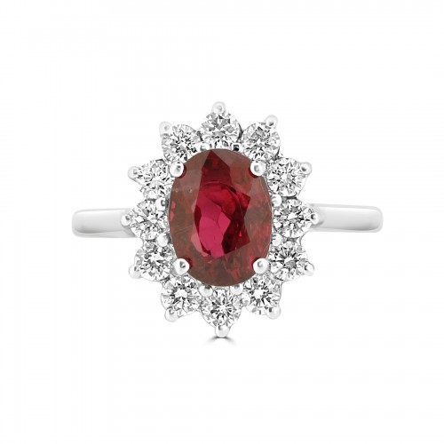 18W 1x Spinel Oval 1.62ct w/ 12x RBC Dia 0.47ct Cluster Ring