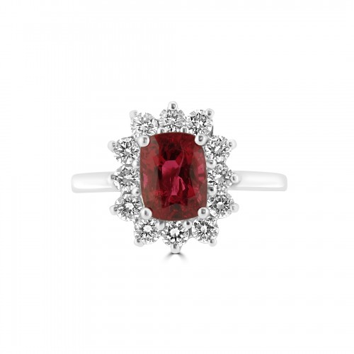 18W 1x Spinel Oval 1.32ct w/ 12x RBC Dia 0.46ct Cluster Ring