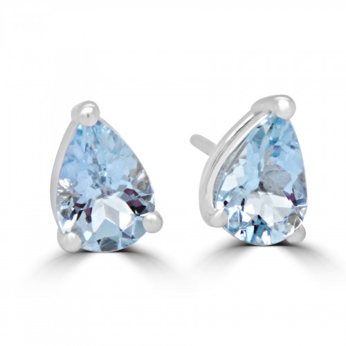 9W 2x Aqua Pear 1.11ct 3 Claw Single Stone Stud Earring