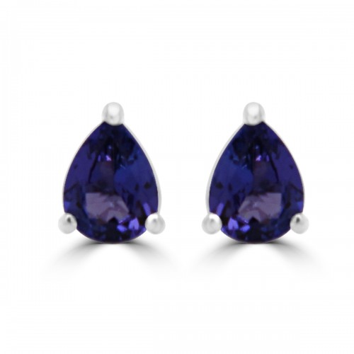 9W 2x Tanzanite Pear 3 Claw Gallery Single Stone Stud Earrings