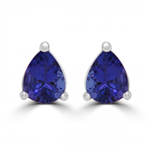 9W 2x Tanzanite Pear 3 Claw Gallery Single Stone Stud Earrings