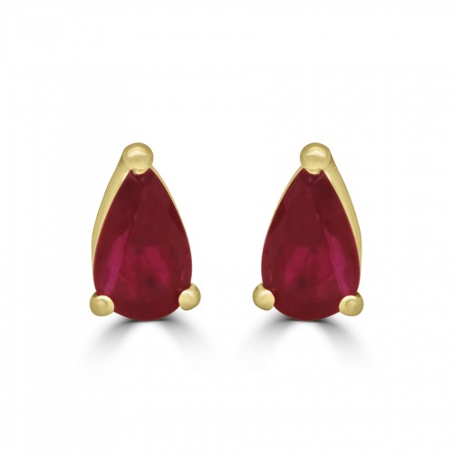 9Y 2x RUBY PEAR 0.55ct 3 Claw Gallery Single Stone Earrings