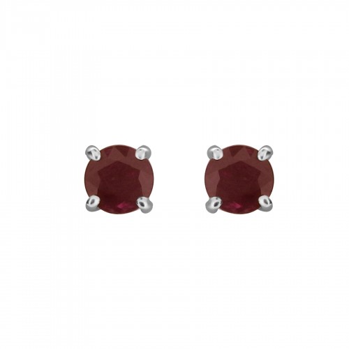 18W 2x Ruby Round 1.59ct 4 Claw Gallery Stud Earrings