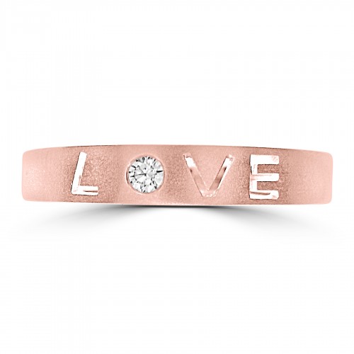 18ct Rose Gold Love Ring With Rbc 0.03ct Satin Finish