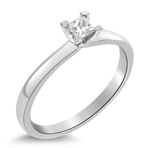 Plat Princess Cut 0.17ct 4 X Claw Crossover Under Detail Single Stone Ring