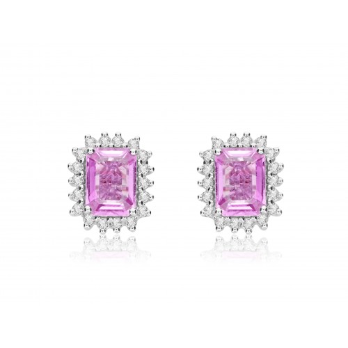 18W Pink Sapp Oct 3.47ct w/ 18x RBC 0.41ct Cluster Earrings