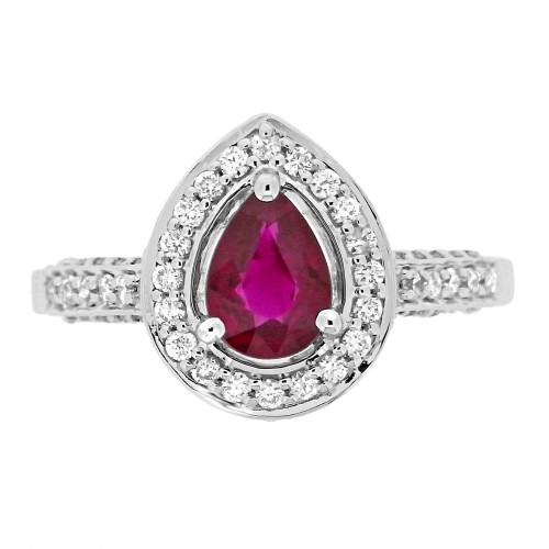 18W Pear Ruby 1.05ct & Rbc 0.56ct PavÚ Surround/Shoulders/Sides Ring