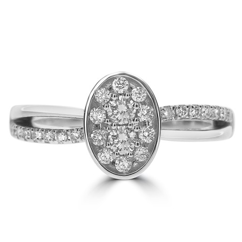 18W 28x RBC 0.33ct Pave in Oval Centre with RBC Shoulders Set Ring
